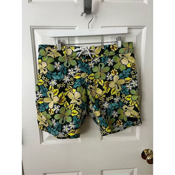 Sauvage Green Plumeria Flower Print European Swim Trunks sz L NWOT - Picture 1 of 7